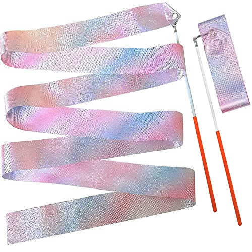 ANDSHUAI 2 Piezas Cinta Gimnasia Ritmica niña,Cintas Gimnasia rítmica,Cintas para Gimnasia,Cinta Gimnasia Ritmica con Varita,Cintas de Baile,para Niños Baile Artístico Gimnasia Entrenamiento,2m