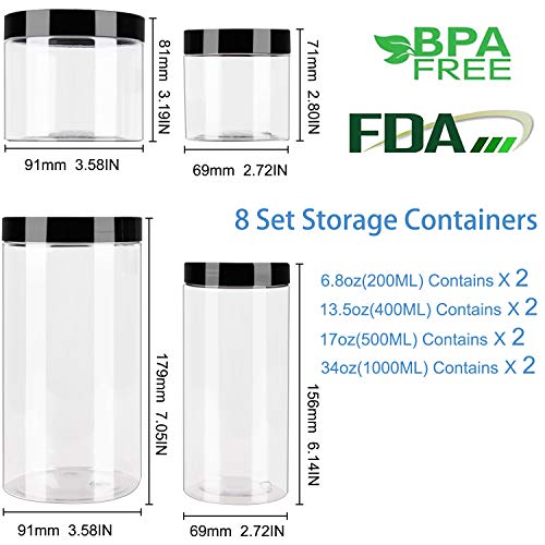 Aoligei Transparente Botes Cocina, Tanque de Almacenamiento de Plástico con Etiquetas y Marcadore, Juego de Recipientes Herméticos sin BPA, Set de Almacenamiento de Alimentos(8pcs)