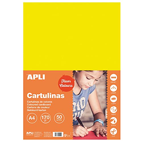 APLI 14252 - Cartulina amarillo fluorescente A4 170 g 50 hojas