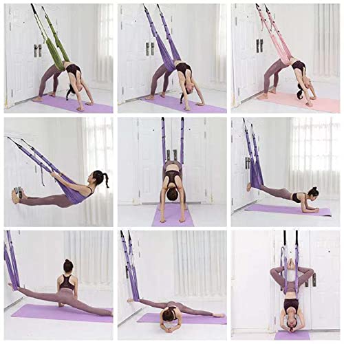 AYNEFY Correa Aérea Elástico Cojinete Fuerte Capacidad Ajustable Camilla de Pierna Plegable Flexibilidad Entrenador Yoga Fitness Band para Cintura Danza Yoga (Rosa)
