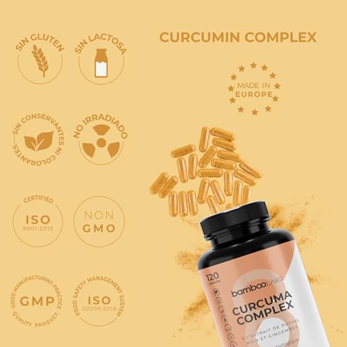 Bamboo Labs - Curcuma con Jengibre y Pimienta Negra 5000mg por Cápsula, 120 Capsulas, Fórmula Avanzada con Curcuminoides, Polvo de Turmeric Original de la India, Certificación Ecológica