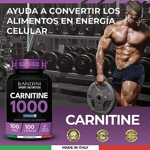 Bandini® L CARNITINA 1000mg con Premium Carnipure® - 100 Tabletas (100 dosis, 100 días) - Suplemento Deportivo a base de L-Carnitina Tartrato - Carnitine Comprimidos Vegan Resistencia y Rendimiento