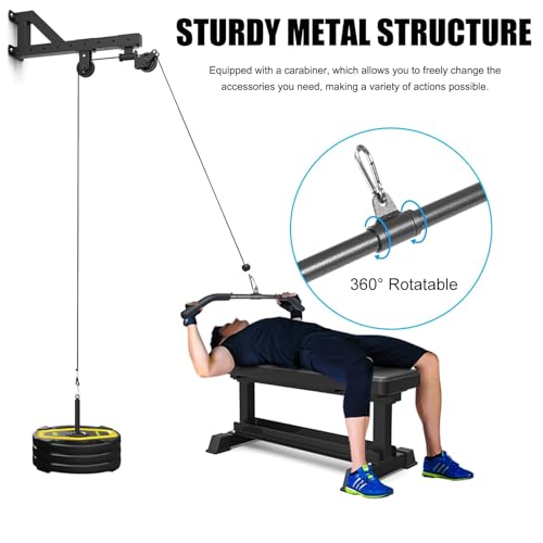 Barra Poleas Gym, Barra Poleas Gimnasio en Casa para Lat Pulldown Máquinas Barra Espalda Polea con Mosquetón Barra Dorsal Polea Entrenamiento de los Hombros, Espalda, Tríceps (120cm)