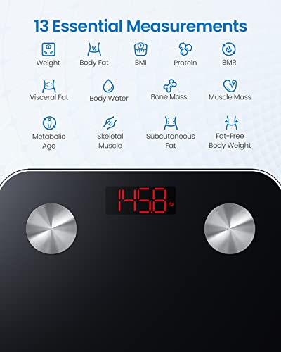 Báscula Grasa Corporal Bluetooth RENPHO con 13 Funciones, Báscula de Baño Digital con App, Báscula Inteligente y Monitor de Composición Corporal con Medición de Metabolismo Basal e IMC, Elis 1