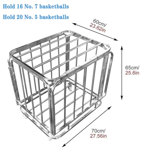 BatanE Carro de Almacenamiento de Pelotas Deportivas, Cesta organizadora de Pelotas con Cerradura de Acero Inoxidable, contenedor de Almacenamiento de Baloncesto con Ruedas, Jaula de Bolas apilable,S