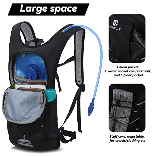 BBAIYULE® Mochila de hidratación con 2L Water Bladder BPA Free, Mochila de Agua Bolsa de Agua Mochila Esquí, Correr, ,Senderismo ,Ciclismo (Negro(Bolsa de hidratación incluida))