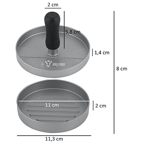 BBQ-TORO Molde para Hamburguesas de Aluminio | Ø 11,8 cm | Color Gris | Prensa de Carne | Moldeador de Hamburguesas con Revestimiento Antiadherente | para Barbacoa, Parrilla y Cocina