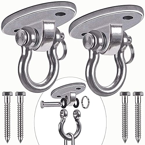 Besthouse 2 Piezas Acero Inoxidable Tarea Pesada Ganchos de Techo, 4 Tornillos para Madera, Anclaje de Techo, Yoga, Hamacas, Sacos de Boxeo, Anillo para Entrenamiento de Suspensión, Capacidad 900Kg
