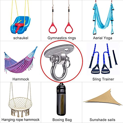 Besthouse 2 Piezas Acero Inoxidable Tarea Pesada Ganchos de Techo, 4 Tornillos para Madera, Anclaje de Techo, Yoga, Hamacas, Sacos de Boxeo, Anillo para Entrenamiento de Suspensión, Capacidad 900Kg