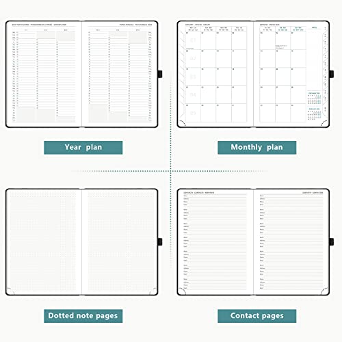 BEZEND Agenda 2024 Semana Vista Vertical A5 con Pestañas Mensuales [Negro] Planificador Anual 2024 con Papel Certificado FSC® de 100 g/m² & Tapa Dura de Cuero PU