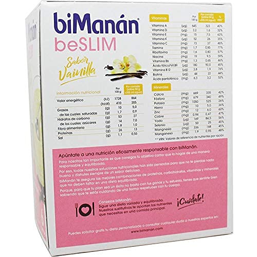 biManán - beSLIM Natillas de Vainilla, Crema Sustitutiva de Comidas para Adelgazar, Bajas en Calorías, Ayudan a Perder y Controlar el Peso, con Proteínas, Vitaminas y Minerales - 6 x 50 g: 300 g