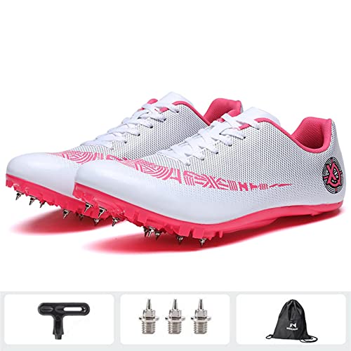BLBK Spikes Atletismo 8 uñas Unisex Zapatos de atletismo antideslizantes juveniles con clavos y Sprint Hombre Niños y Mujer, Rosa., 38 EU