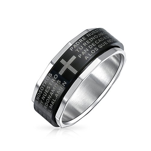 Bling Jewelry Religioso Padre Nuestro Lords Rezar Cruz Banda Anillo Para Hombre Para Mujer Acero Inoxidable Grabado Personalizado