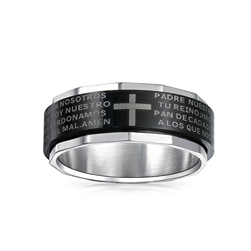Bling Jewelry Religioso Padre Nuestro Lords Rezar Cruz Banda Anillo Para Hombre Para Mujer Acero Inoxidable Grabado Personalizado