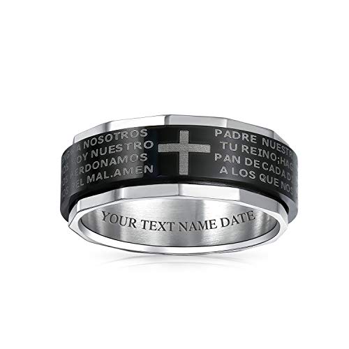 Bling Jewelry Religioso Padre Nuestro Lords Rezar Cruz Banda Anillo Para Hombre Para Mujer Acero Inoxidable Grabado Personalizado