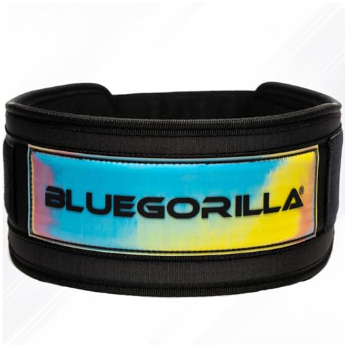 BLUEGORILLA Cinturón Lumbar Gym. Levantamiento de Pesas y Entrenamiento. Sentadillas, Peso Muerto, zancadas, Powerlifting,Crosstraining y Fitness. Parches (S, Rainbow)