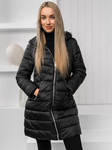 BOLF Mujer Chaqueta acolchada de Invierno con Capucha Cierre de Cremallera Plumas Jacket Cazadora Zip Deporte Ocio Estilo Estilo Deportivo 11Z8083 Negro L [D4D]