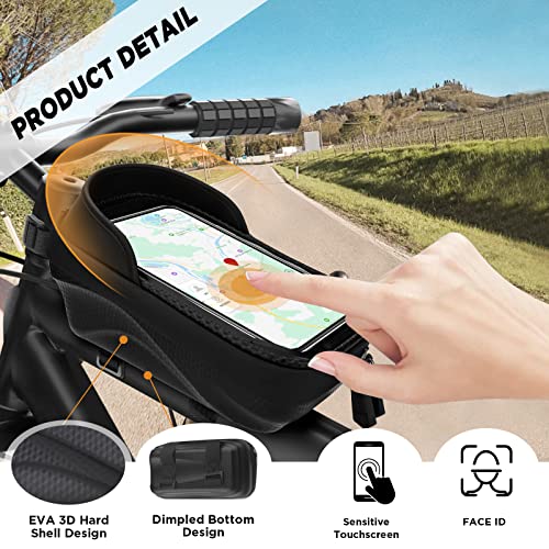 Bolsa Bicicleta Manillar Móvil Impermeable - Bolsa Cuadro con Gran Capacidad Pantalla Táctil y Cubierta de Lluvia, Soporte Móvil para Bicicleta de Carretera Montaña MTB Ciclismo hasta 7,2 Pulgadas