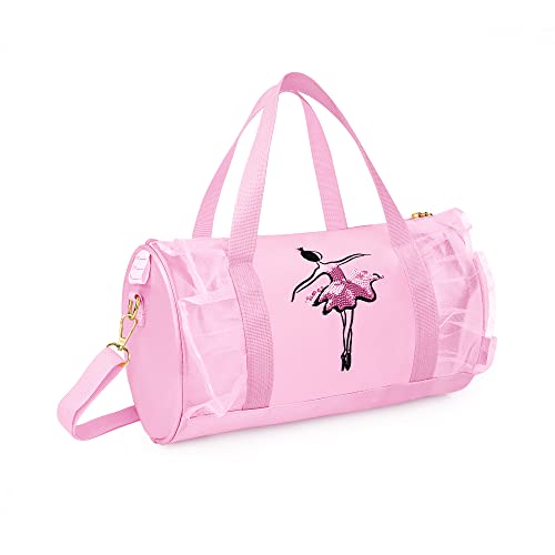Bolsa de Baile para Niña Ballet Bolsa Lindo Bolsa de Hombro de Baile Bolso Deportivo con Bordado de Lentejuelas de Danza de Ballet y Decoración de Encaje para Viajes Gimnasia Rosa