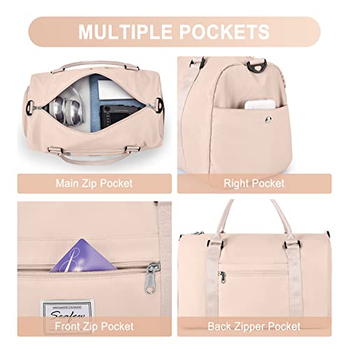 Bolsa de Viaje Bolso Deporte Mujer Niña,Mochila Bolsas Gimnasio Impermeable Ligera Bolsa Deportiva con Bolsillo Húmedo y Compartimento de Zapatos,Duffel Bag Hombre Bolso Fin Semana Gym,Beige