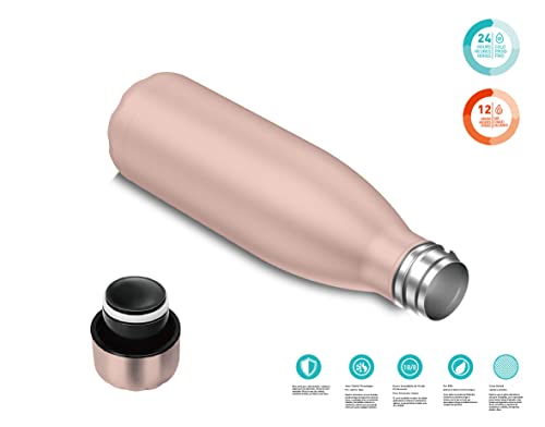 Botella de Agua Térmica de Acero Inoxidable Reutilizable | Sin BPA | Mantiene 24H Frio / 12H Calor | Isotérmica y Hermética - Doble Pared al Vacío a Prueba de Fugas (500ml, Salmón)
