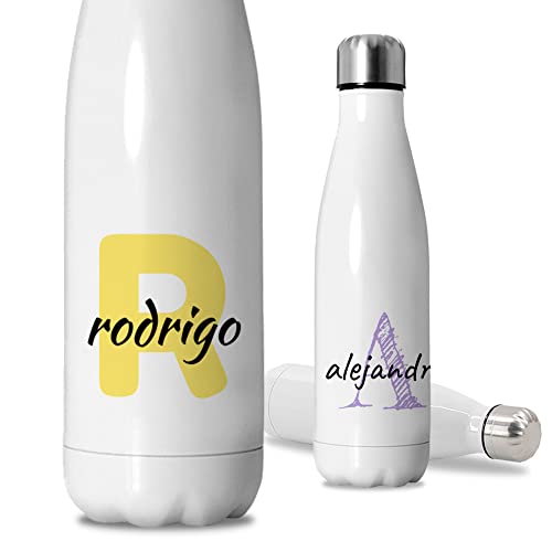Botella personalizada con nombre + inicial | Botella de agua acero inoxidable térmica de doble Capa | Regalos con frases | Bebidas frías 24h y Calientes 12h | Capacidad 500 ml | Inicial + Nombre