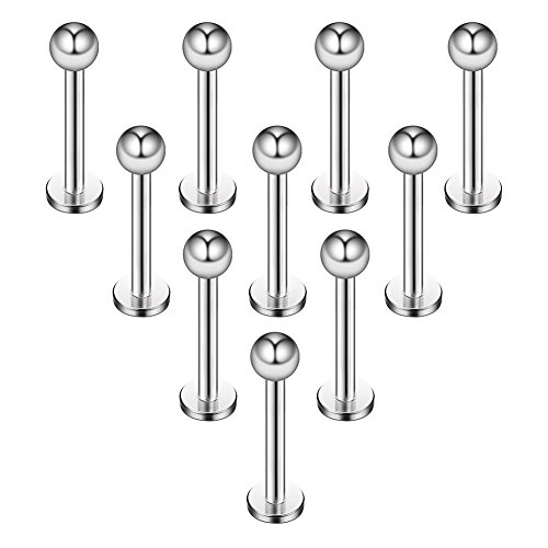 Briana Williams 10pcs 1.2mm 316L Acero Inoxidable Labret Labio Piercing Tragus Helix cartílago Pendiente Barbell Stud, 6-8 mm Longitud de la Barra