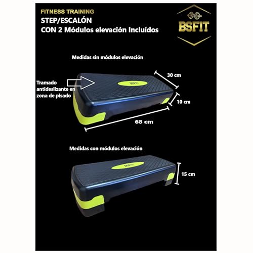 BSFIT® Step de Aeróbic Plataforma Steps Fitness Casa Banco Fitness para Ejercicio Yoga Adecuado Gimnasio Exterior, Antideslizante, Carga 250kg