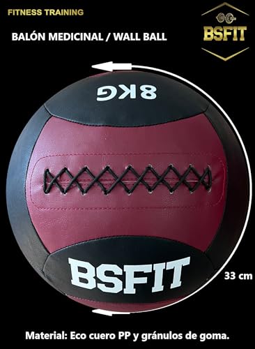 BSFIT Wall Ball 8 kg Pelota Ideal para Ejercicios de Functional Fitness, fortalecimiento y tonificación Muscular - Agarre Antideslizante Workout, Balon Medicinal