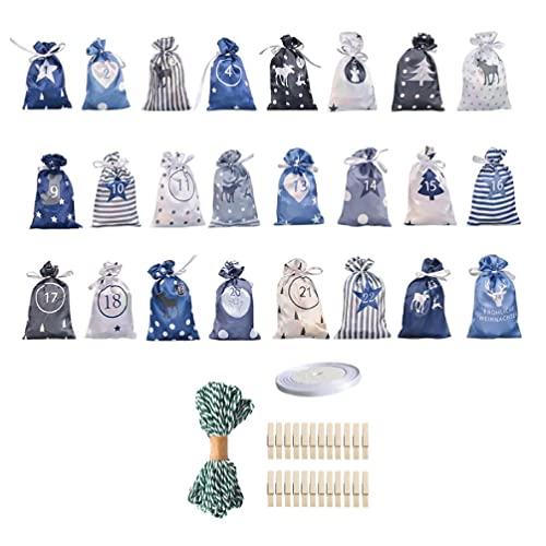 Calendario de Adviento de Navidad de 24 días, calendarios de Adviento colgantes, bolsas de regalo de dulces para decoraciones de fiesta de Navidad, calendario de Adviento de Navidad, juego de bolsas