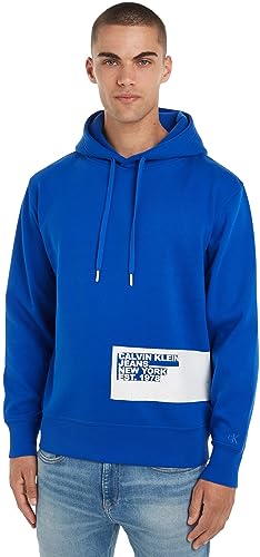 Calvin Klein Jeans Sudadera con Capucha con Logotipo de Bloqueo de Plantillas Tejidos Pesados, Kettle Blue, XXL para Hombre
