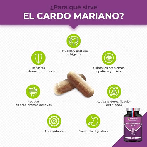 Cardo Mariano 100% Orgánico | 900mg Por Día Detox y Protección Hígado Antioxidante Facilita Digestión | 120 Cápsulas Veganas | Sin Aditivos Natural | Fabricado en Francia