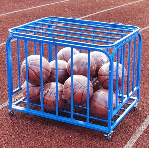 Carro de Almacenamiento de Pelotas Deportivas con Ruedas, Cesta organizadora de Pelotas, contenedor de Almacenamiento de Baloncesto, Jaula de Bolas apilable de Metal para la Escuela,L