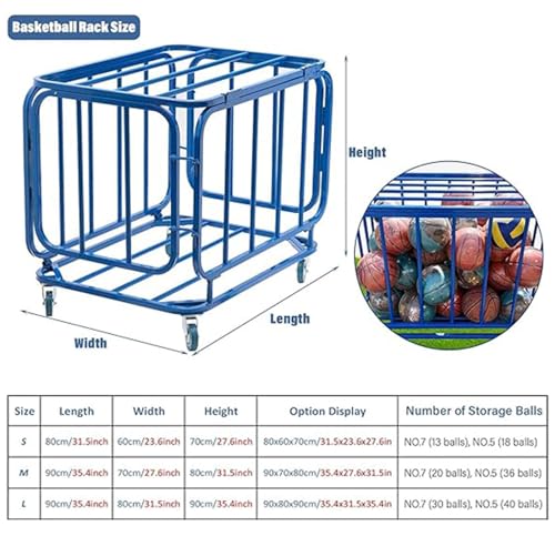 Carro de Almacenamiento de Pelotas Deportivas con Ruedas, Cesta organizadora de Pelotas, contenedor de Almacenamiento de Baloncesto, Jaula de Bolas apilable de Metal para la Escuela,L