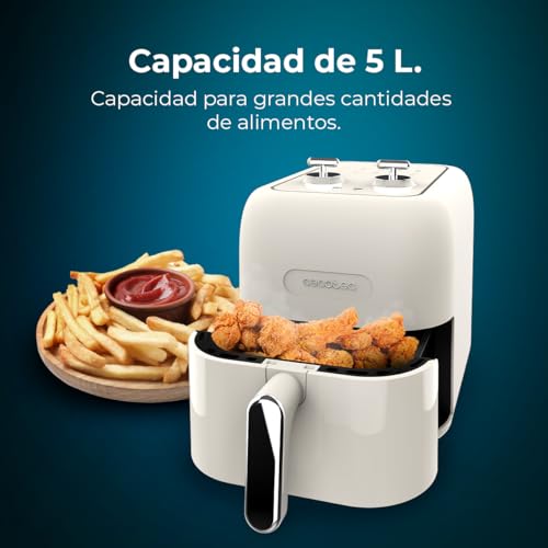 Cecotec Freidora de Aire sin Aceite de 5 L Cecofry Antique 5000. Air Fryer. 1500 W, Digital, Diseño Retro, Tecnología PerfectCook, 80-200ºC, Tiempo Ajustable, Piezas Desmontables