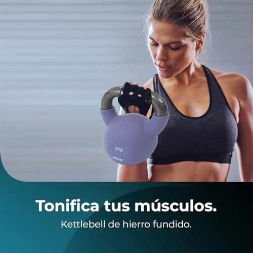 Cecotec Pesa Rusa de 12Kg Drumfit KettleBell 12000 Neo. Revestimiento de Neopreno, Hierro Fundido, Agarre Ergonómico, Diseño Estético y Fácil de Limpiar, Dimensiones 19.6x16x22.8cm