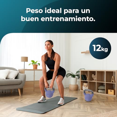 Cecotec Pesa Rusa de 12Kg Drumfit KettleBell 12000 Neo. Revestimiento de Neopreno, Hierro Fundido, Agarre Ergonómico, Diseño Estético y Fácil de Limpiar, Dimensiones 19.6x16x22.8cm