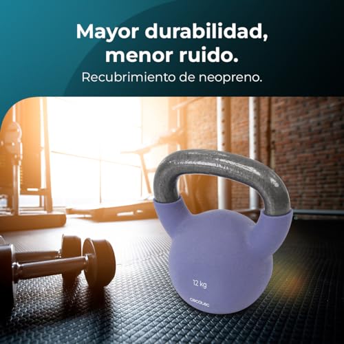 Cecotec Pesa Rusa de 12Kg Drumfit KettleBell 12000 Neo. Revestimiento de Neopreno, Hierro Fundido, Agarre Ergonómico, Diseño Estético y Fácil de Limpiar, Dimensiones 19.6x16x22.8cm
