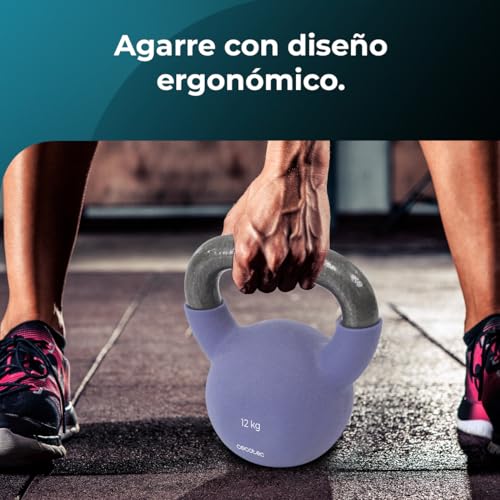 Cecotec Pesa Rusa de 12Kg Drumfit KettleBell 12000 Neo. Revestimiento de Neopreno, Hierro Fundido, Agarre Ergonómico, Diseño Estético y Fácil de Limpiar, Dimensiones 19.6x16x22.8cm