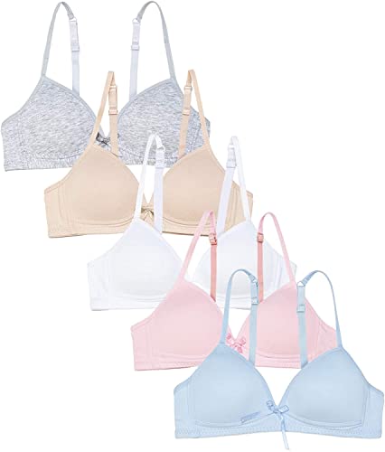 Channo Sujetador de Niña Algodón Top Básico sin Aros Colores Lisos Tirantes Ajustables Copa A (Pack de 5 New, 75)