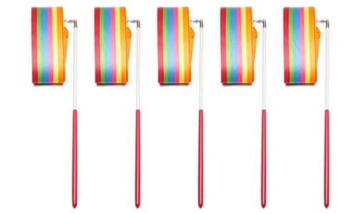 CHUANGOU Pack de 5 Cintas para Gimnasia rítmica Serpentina de Baile 2 Metros para niños, niñas, Danza, Gimnasia, Circo