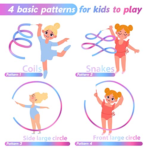 Cikyner Cinta de Gimnasia, 2 Bandas Cinta de Baile Coloridas con Palo, Banda de arcoíris para niños para la Escuela y el Juego en casa, Ideal para niñas en la Fiesta de cumpleaños de los niños
