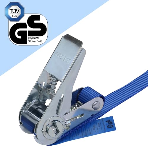 Cinchas de amarre correa para trinquete 4 m o 6 m paquete de 4 tensor de carraca cinchas azul, 25 mm de ancho - resistente a 800 kg DIN EN 12195-2, 4 piezas 2.5 cm x 4 m