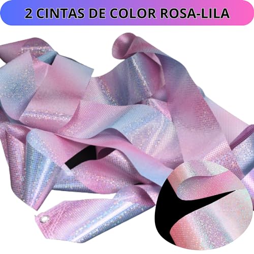 CINTA gimnasia ritmica niña (4 ud) -2 METROS - 2 MODELOS - con VARITA giratoria de 30 cm - Cinta de gimnasia ritmica niña - Cinta Ritmica - Gimnasia ritmica accesorios - Cinta gimnasia - 2 COLORES