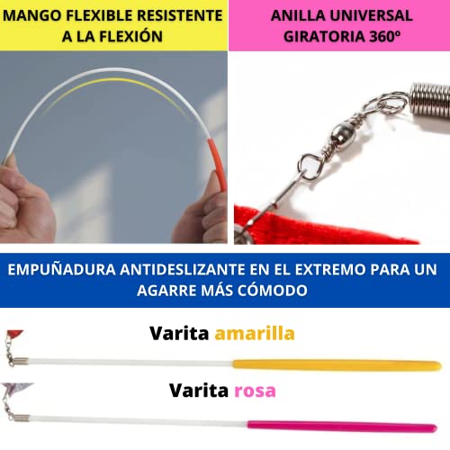 CINTA gimnasia ritmica niña (4 ud) -2 METROS - 2 MODELOS - con VARITA giratoria de 30 cm - Cinta de gimnasia ritmica niña - Cinta Ritmica - Gimnasia ritmica accesorios - Cinta gimnasia - 2 COLORES