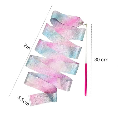 Cintas de Baile, Cintas de Danza rítmica, Cinta Gimnasia Ritmica Niña, Gimnasia Ritmica Niña, 1 Cinturones de Baile Brillantes y 1 Cinturones de Baile degradados, 2 pcs.