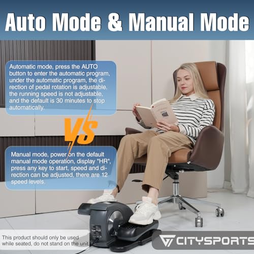 CITYSPORTS Ejercitador de Pedal eléctrico silencioso para Debajo del Escritorio, 12 velocidades Ajustables, Masaje de Punto Flotante, Monitor LCD y Control Remoto para Todos