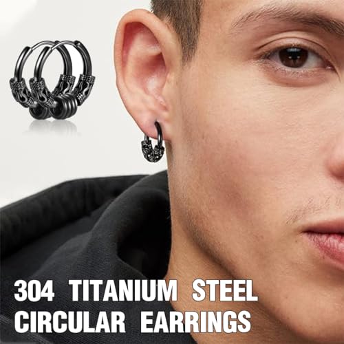 Clyhon Pendientes de aro de acero inoxidable médico, joyería de cartílago perforado vintage, adecuados para hombres y mujeres, pendientes punk hip hop hipoalergénicos, color negro