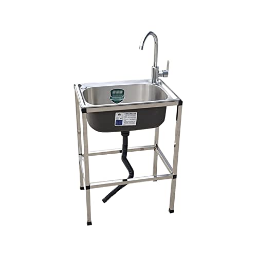 Commercial Catering Sink，Cocina independiente de acero inoxidable Fregadero de una，con Grifo,Fregadero Exterior Jardin con Patas, Apto Para Restaurante, Lavandería, Bar, Casas De Alquiler. ( Size : 54