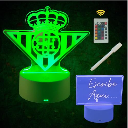 Cool&Cute Lámpara led mesita de Noche Real Betis-2 pantallas a precio de 1: Escudo Betis + Pantalla lisa para escribir o dibujar-lápiz-16 colores de luz-portátil-mando a distancia-cargador